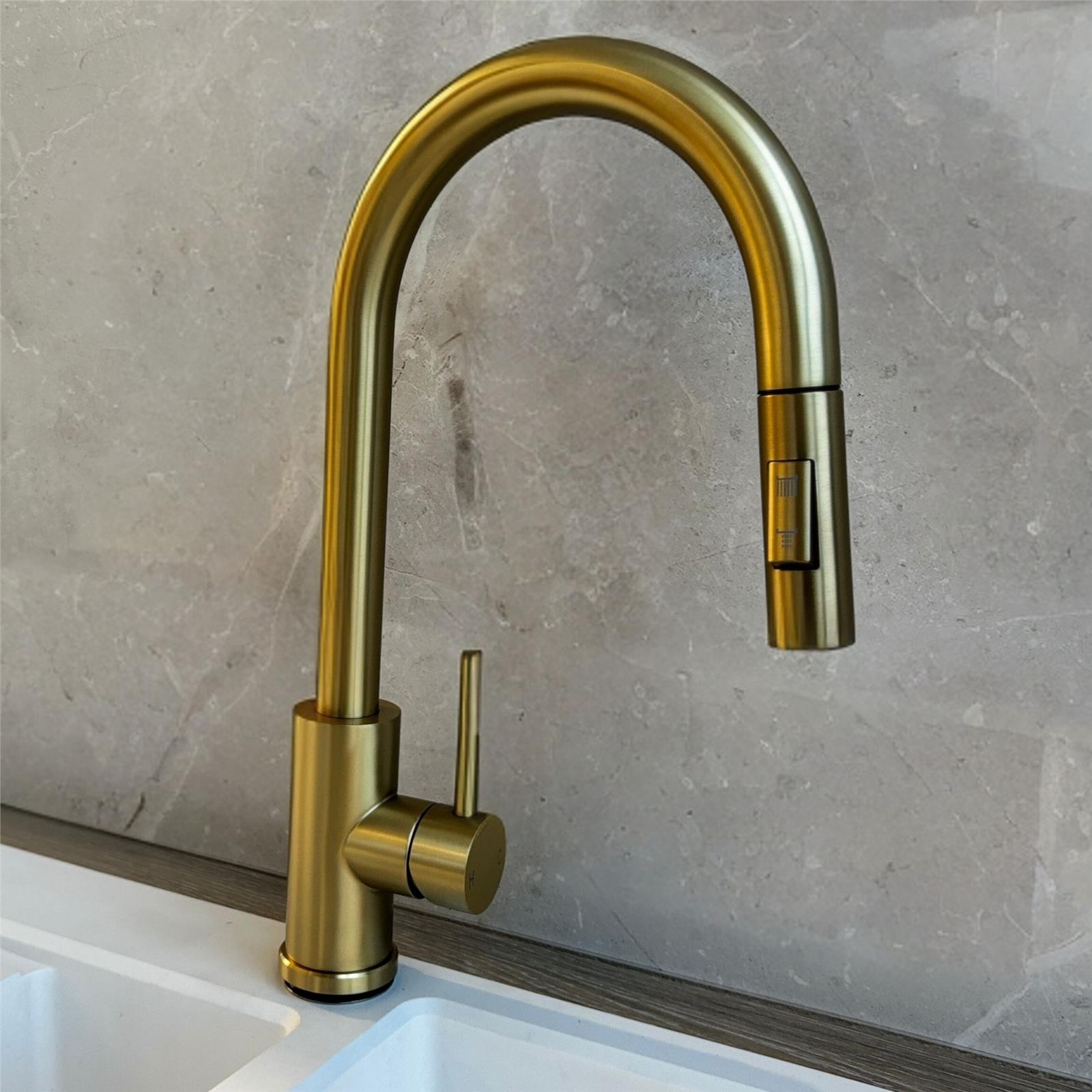 Liquida CT455BR Single Lever Pull Out Brushed Brass Kitchen Mixer Tap